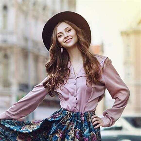 Women Lady Retro Wide Brim Floppy Panama Hat Belt Buckle Wool Fedora Hat FitSize